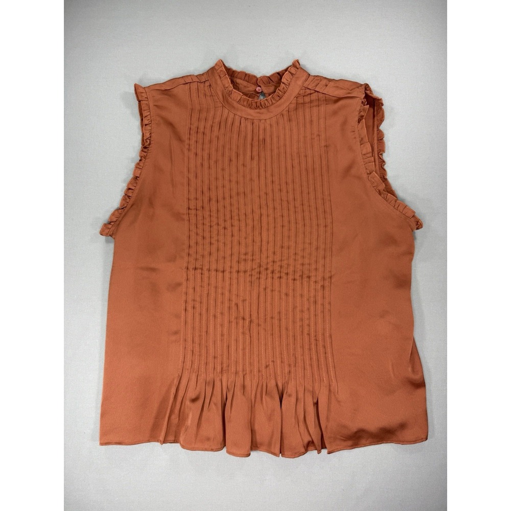 Ann Taylor Women's XXL Rust Sleeveless Blouse Pin-tuck Ruffle NWT Fall Evening